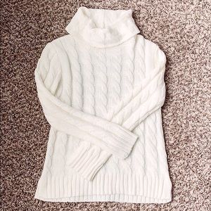 Pink Lily white cable knit turtleneck sweater